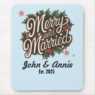Merry Married Festive Holiday Design for Couples Mouse Mat