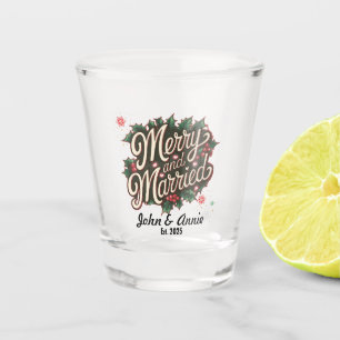 Merry Married Festive Holiday Design for Couples Shot Glass