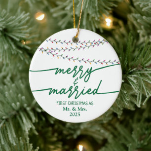 Merry & Married First Christmas As custom Ceramic Tree Decoration