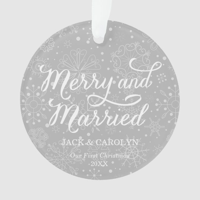 Merry & Married First Christmas Photo Ornament (Front)