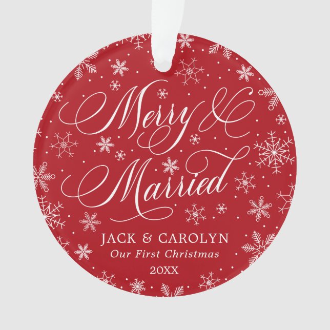 Merry & Married First Christmas Photo Ornament (Front)