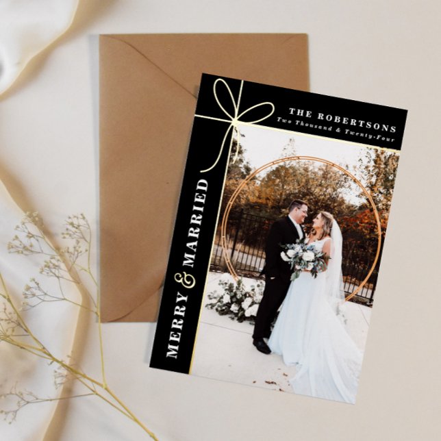 Merry & Married Foiled Wedding Thank You Foil Holiday Card (Creator Uploaded)