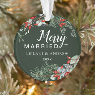 Merry Married Forest Green Berry Foliage Ornament