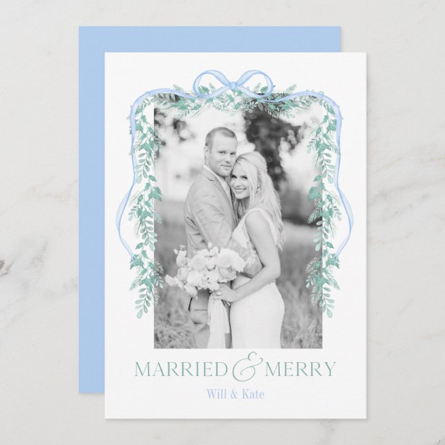 Merry & Married Grandmillenial Blue Christmas Card (Front/Back)