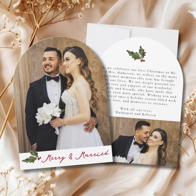 Merry & Married Handwritten 2 Photo Christmas Card (Creator Uploaded)