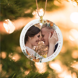 Merry & Married Holiday Wedding Newlyweds Photo Ceramic Tree Decoration