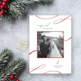 Merry & Married Minimalist Red Black White Photo Holiday Card