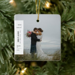 Merry & Married Minimalist Wedding Christmas Photo Ceramic Ornament<br><div class="desc">Custom photo background with text at left over white background.</div>