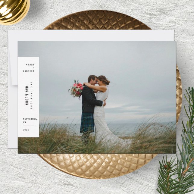 Merry & Married Minimalist Wedding Christmas Photo Holiday Card (Creator Uploaded)