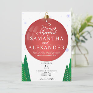 Merry & Married Modern Christmas Star Tree Wedding Invitation