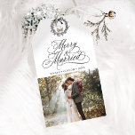 Merry & Married Newly Weds First Christmas Photo Gift Tags<br><div class="desc">This Christmas gift tag features elegant and romantic swirly calligraphy lettering with a photo,  and a simple Christmas wreath pattern on the back. For more advanced customisation of this design,  please click the BLUE DESIGN TOOL BUTTON above!</div>