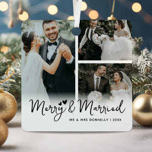 Merry & Married Newlywed Keepsake Christmas Metal Tree Decoration