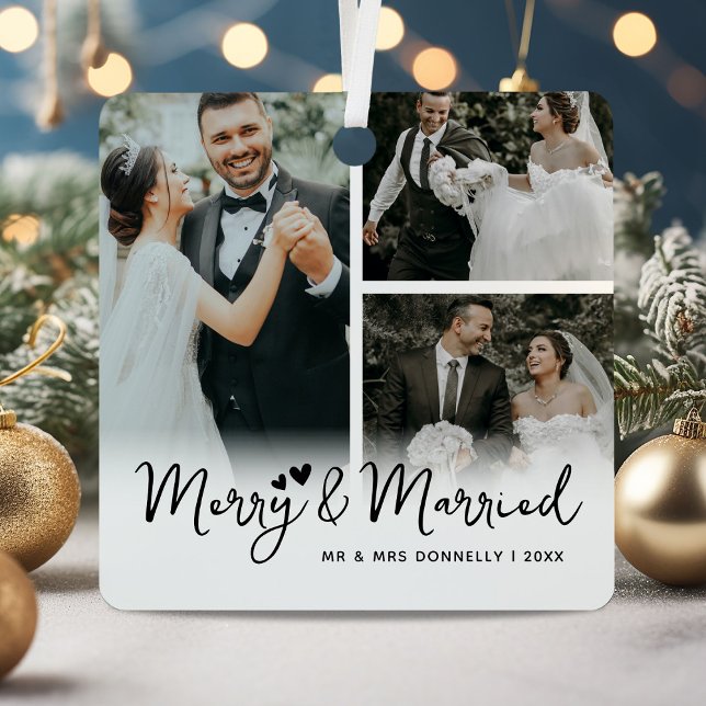 Merry & Married Newlywed Keepsake Christmas Metal Tree Decoration (Creator Uploaded)