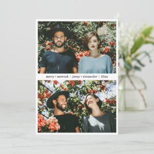 Merry Married Newlywed Two Photo Minimalist  Holiday Card