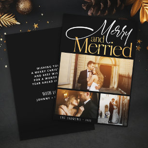 Merry & Married Newlyweds 3 Photo Christmas  Holiday Card