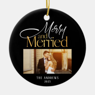 Merry & Married Newlyweds Photo Christmas  Ceramic Tree Decoration