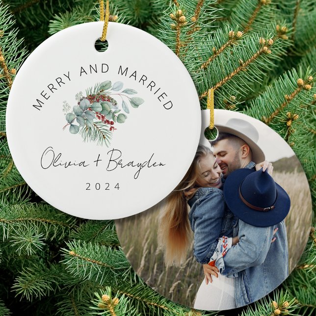 Merry & Married Our First Christmas Photo Ceramic Tree Decoration (Creator Uploaded)