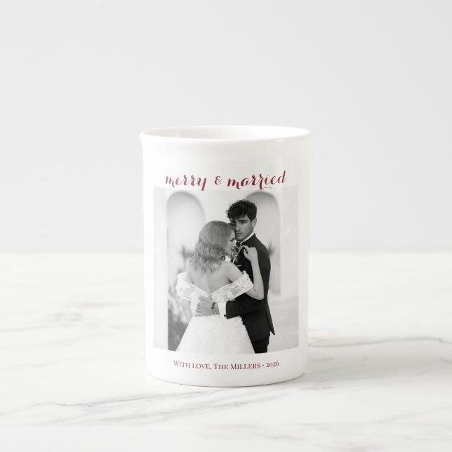 Merry & Married - Personalised Newlywed Christmas  Bone China Mug (Front)