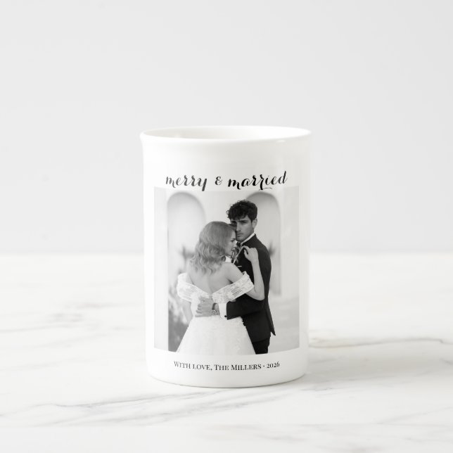 Merry & Married - Personalised Newlywed Christmas  Bone China Mug (Front)