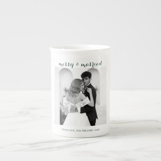 Merry & Married - Personalised Newlywed Christmas  Bone China Mug (Front)