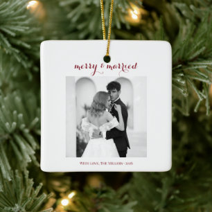 Merry & Married - Personalised Newlywed Christmas Ceramic Ornament