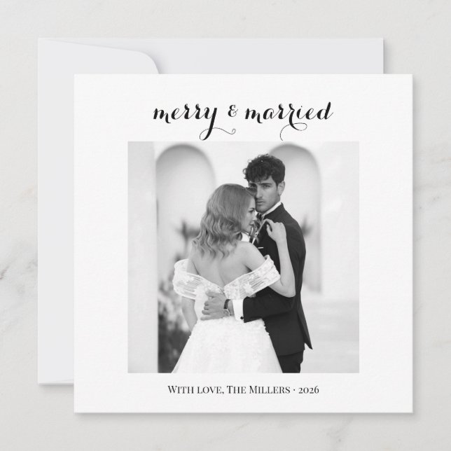 Merry & Married - Personalised Newlywed Christmas  Holiday Card (Front)