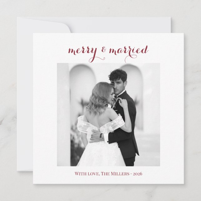 Merry & Married - Personalised Newlywed Christmas  Holiday Card (Front)