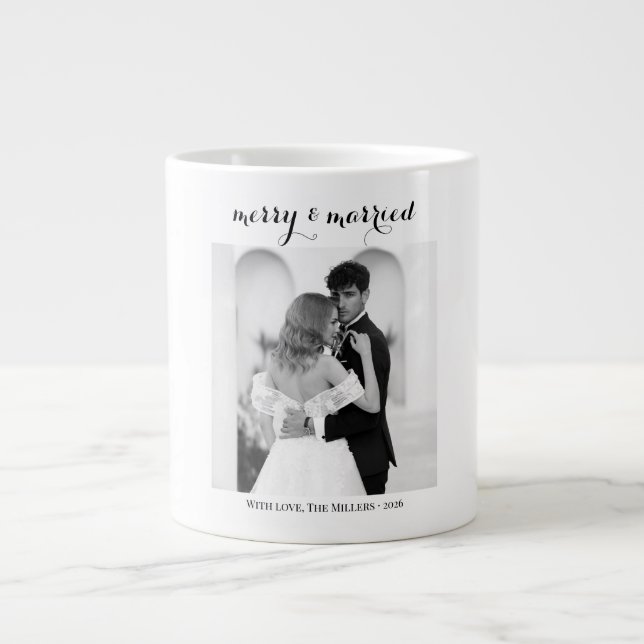 Merry & Married - Personalised Newlywed Christmas  Large Coffee Mug (Front)