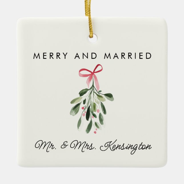 Merry & Married Personalised Newlywed WeddingPhoto Ceramic Ornament (Front)
