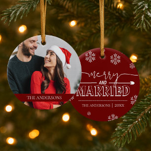 Merry & Married Personalised Photo Christmas Photo Ceramic Tree Decoration