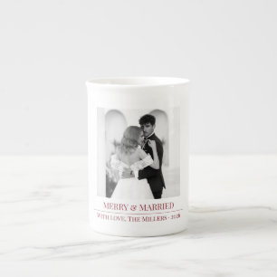 Merry & Married - Personalized Newlywed Christmas  Bone China Mug
