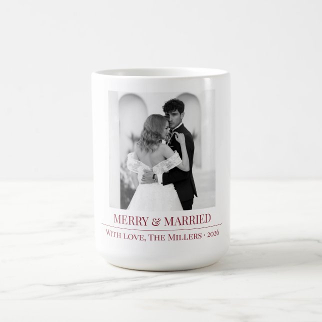 Merry & Married - Personalized Newlywed Christmas  Coffee Mug (Center)
