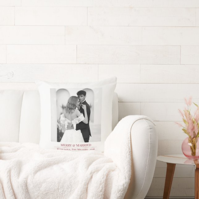 Merry & Married - Personalized Newlywed Christmas  Cushion (Couch)