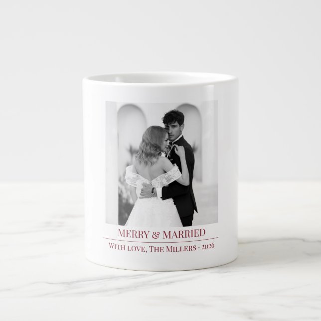 Merry & Married - Personalized Newlywed Christmas  Large Coffee Mug (Front)