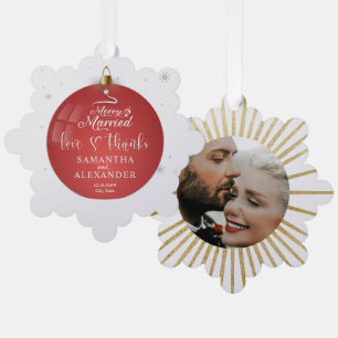 Merry & Married Photo Christmas Wedding Thank You Tree Decoration Card