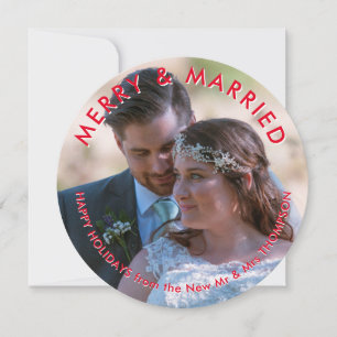 Merry Married Photo Circular Newlywed Christmas Holiday Card