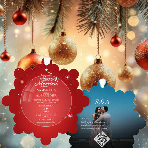 Merry Married Photo Modern Christmas Star Wedding Tree Decoration Card