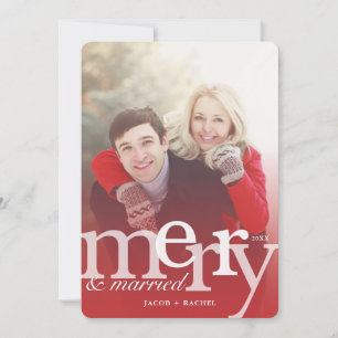 MERRY & Married Red Overlay Photo Christmas Holiday Card