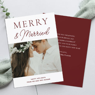 Merry Married Red Script Modern Photo Christmas Holiday Card