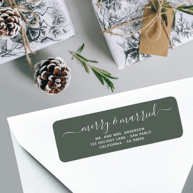 Merry Married Sage Green Christmas Return Address  (Creator Uploaded)