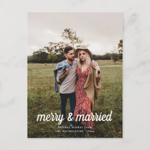 Merry & Married Script First Christmas Photo Postcard