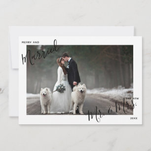 Merry & Married Script  Mr. & Mrs. Photo Christmas Holiday Card