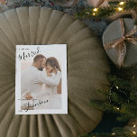 Merry & Married Script Name Photo Christmas Card<br><div class="desc">This beautiful, modern Merry Calligraphy Script Name Photo Christmas Holiday card features your vertical wedding photo behind a white border, with the words 'Merry and' in a beautiful modern sans serif font, breaking out of the white border and into the margin, and the word 'Married' in script typography crossing the...</div>