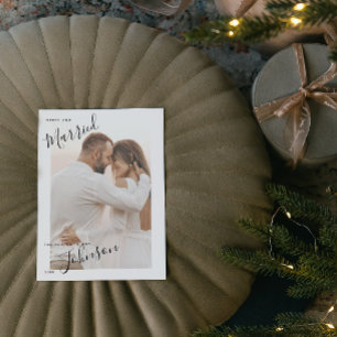 Merry & Married Script Name Photo Christmas Card