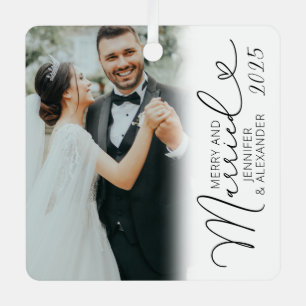 Merry & Married Simple Photo Christmas Metal Tree Decoration