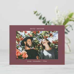 Merry Married Two Photo Typewriter Red Christmas Holiday Card