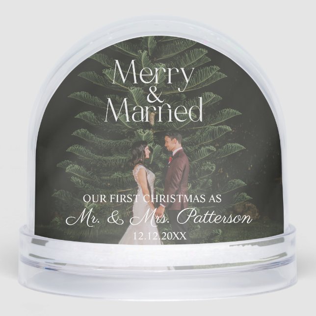 Merry & Married Wedding First Christmas Snowglobe (Front)