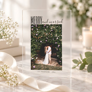 Merry Married Wedding Photo Clear Christmas Card Acrylic Invitations