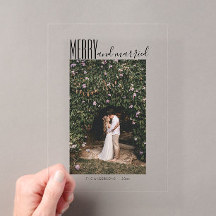 Merry Married Wedding Photo Clear Christmas Card Acrylic Invitations