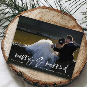 Merry Married White Script Photo QR Code Holiday Postcard
